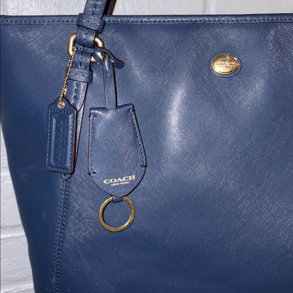 💙 Coach Peyton Leather Shoulder Bag/Purse in Dark Blue/Gold - Picture 4 of 16